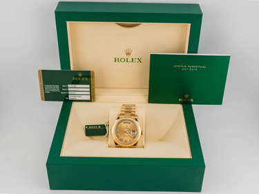 Rolex 218238 Day-Date II 41mm Champagne Roman Dial President Box and Papers 2013