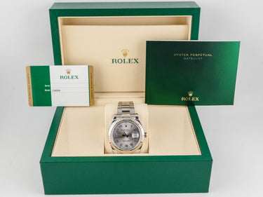 Rolex 116334 Datejust II 41 mm Fluted Bezel Silver Arabic Dial Oyster Bracelet Box and Papers 2016