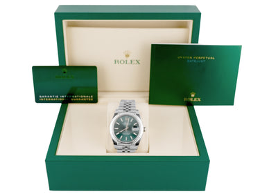 Rolex 126334 Datejust 41 mm 18k White Gold Mint Green Dial Jubilee Bracelet Box and Papers 2025