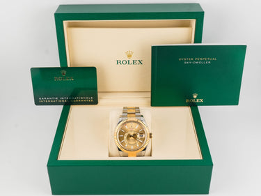 Rolex 326933 Sky-Dweller 42 mm 18K Yellow Gold Champagne Dial Oyster Bracelet Box and Papers 2022