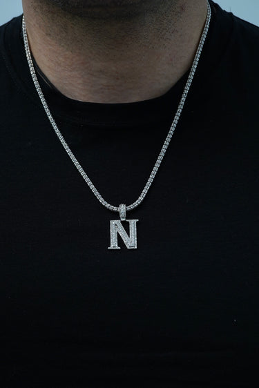 14k White Gold Diamond Initial "N" Pendant 1.07 CT on a silver chain