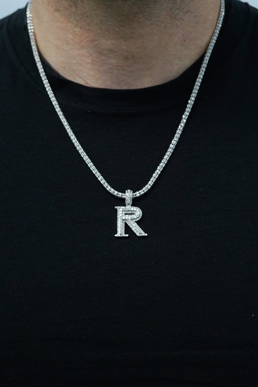 14k White Gold Diamond Initial "R" Pendant  1.11 CT