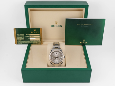 Rolex 116334 Datejust II 41 mm Fluted Bezel Silver Stick Dial Oyster Bracelet Box and Papers 2013
