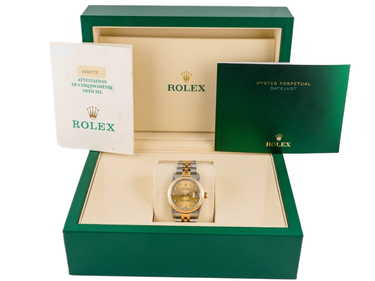 Rolex 68273 Datejust 31 mm Fluted Bezel Champagne Diamond Dial Jubilee Bracelet Box and Papers 1994