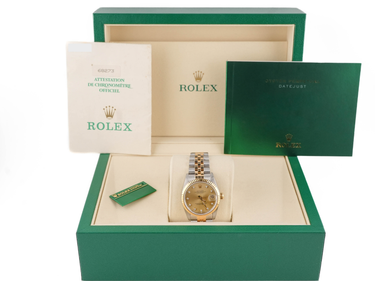 Rolex 68273 Datejust 31 mm Fluted Bezel Champagne Dial Jubilee Bracelet Box and Papers 1997