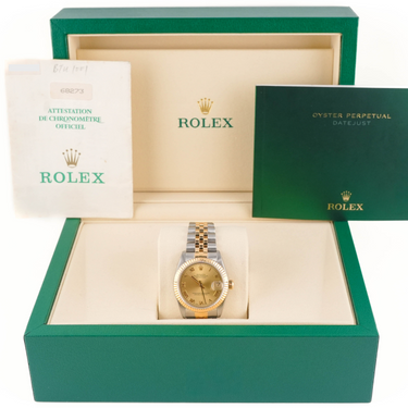 Rolex watch in a green box with a white background