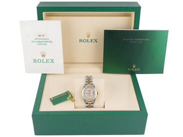 Rolex 69173 Lady-Datejust 26 mm Ivory Arabic Dial Jubilee Bracelet Box and Papers 1999