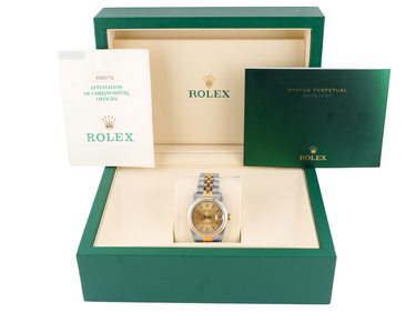 Rolex 68273 Datejust 31 mm Fluted Bezel Champagne Index Dial Jubilee Bracelet Box and Papers 1989