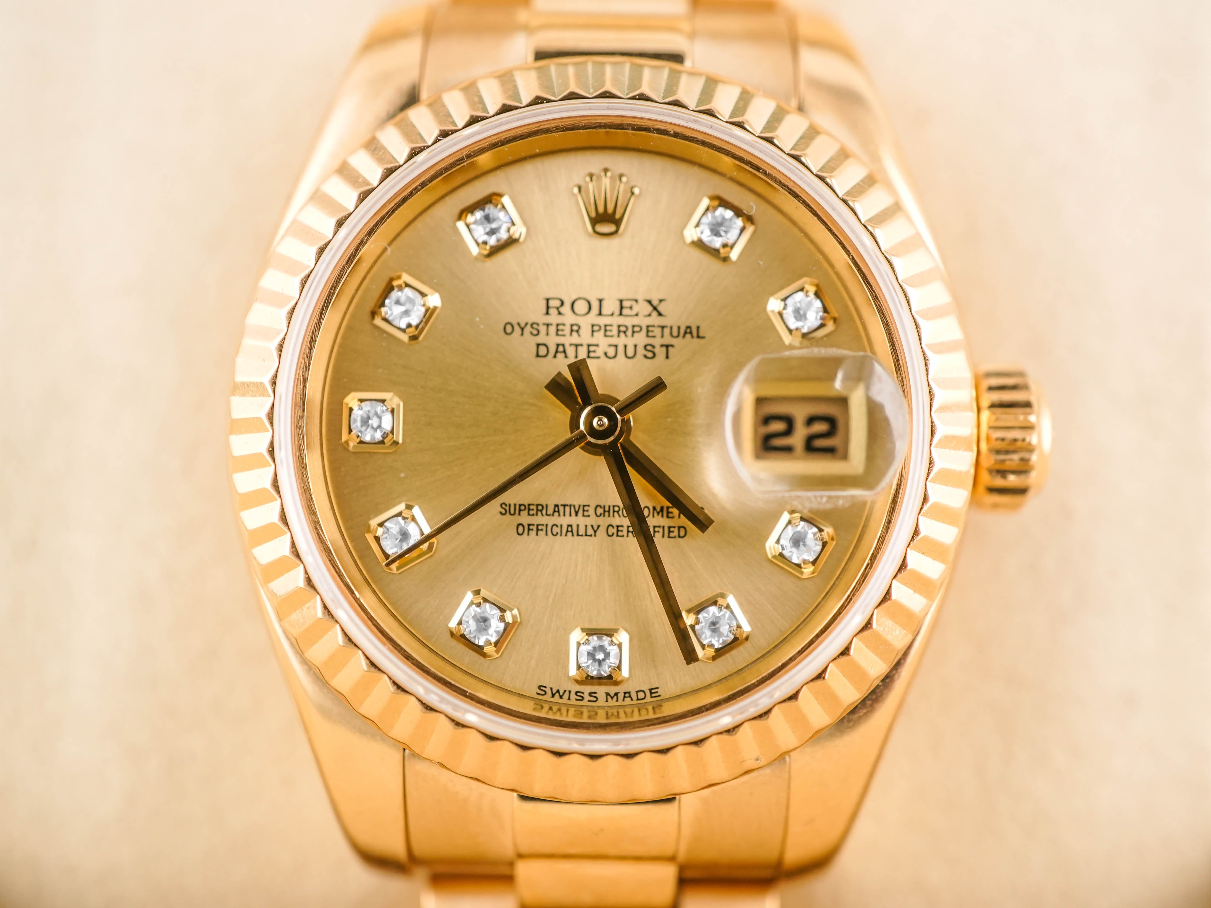 Rolex 179178 Lady-Datejust 26 mm Champagne Diamond Dial President