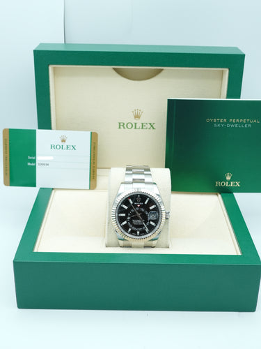 Rolex 326934 Sky-Dweller 42 mm Fluted Bezel Black Index Dial Oyster Bracelet Box and Papers 2019
