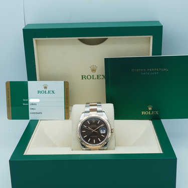 Rolex 126331 Datejust Brown Index Dial 41 mm Fluted Bezel Oyster Bracelet Complete Set 2018