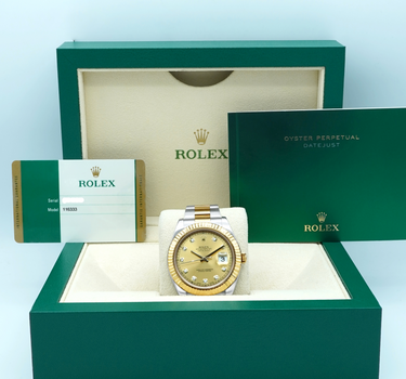 Rolex 116333 Datejust II 41 mm 18K Fluted Bezel Champagne Diamond Dial Oyster Bracelet Complete Set 2015