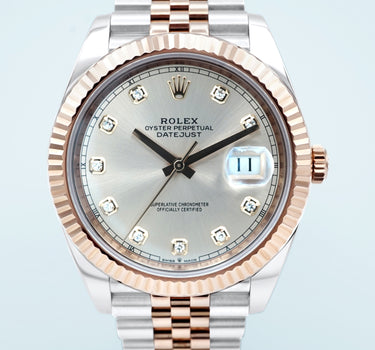 Rolex 126331 Datejust 41 mm Fluted Bezel Sundust Diamond Dial Jubilee Bracelet Complete Set 2022