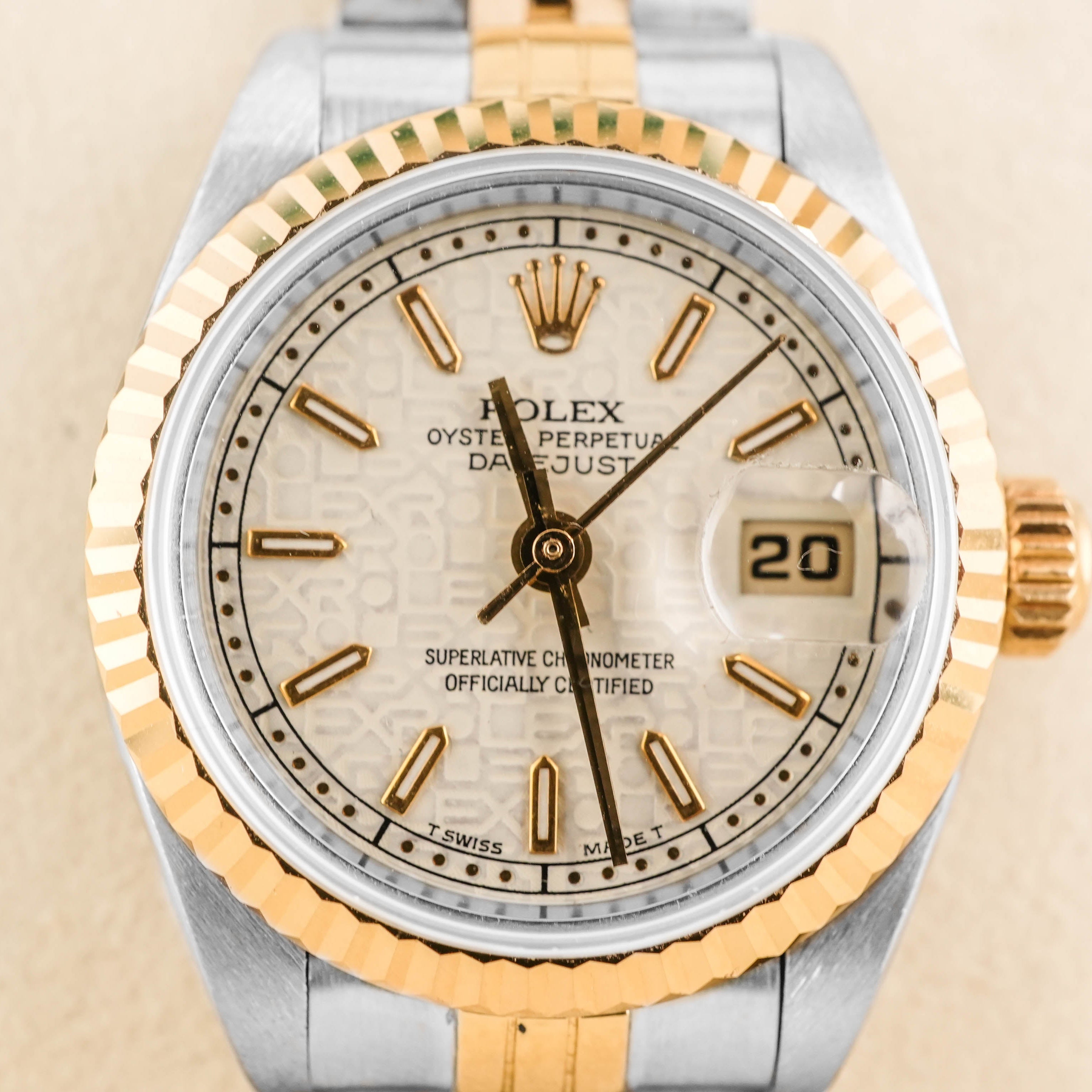 Rolex 69173 Lady-Datejust 26 mm Linen Jubilee Index Dial Jubilee