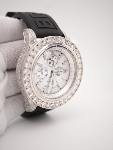 Breitling Super Avenger Chronograph 48 mm White MOP Diamond Dial Custom Diamond Bezel Rubber Strap 2012