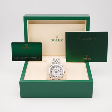 Rolex 126300 Datejust 41 mm Smooth Bezel White Roman Dial Jubilee Bracelet Complete Set 2024