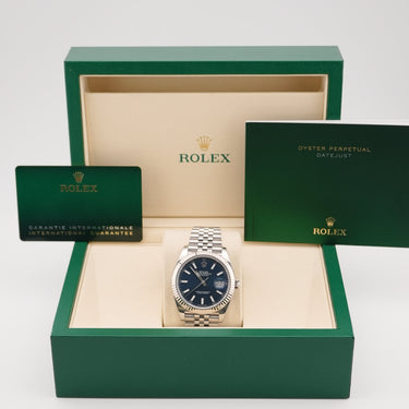 Rolex 126334 Datejust 41 mm Fluted Bezel Blue Index Dial Jubilee Bracelet Box and Papers 2025