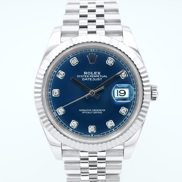 Rolex 126334 Datejust 41 mm Fluted Bezel Blue Diamond Dial Jubilee Bracelet Complete Set 2021