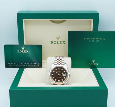 Rolex 126331 Datejust 41 mm 18k Rose Gold Fluted Bezel Chocolate Diamond Dial Jubilee Bracelet Complete Set 2024