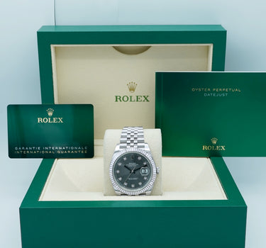 Rolex 126334 Datejust 41 mm Fluted Bezel Dark Rhodium Diamond Dial Jubilee Bracelet Complete Set 2024