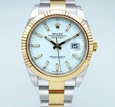Rolex 126333 Datejust 41 mm Fluted Bezel Two Tone 18K Yellow Gold White Index Dial Complete Set 2024