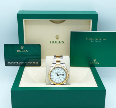 Rolex 126333 Datejust 41 mm Fluted Bezel Two Tone 18K Yellow Gold White Index Dial Complete Set 2024