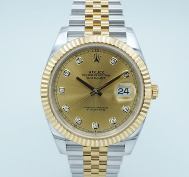 Rolex 126333 Datejust 41 mm Two Tone Champagne Diamond Dial Jubilee Bracelet Complete Set 2023