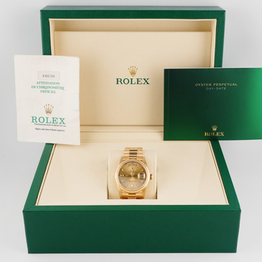 Rolex 18238 Day-Date 36 mm Champagne Diamond Dial President Bracelet Box and Papers 1995