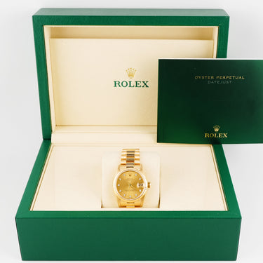Rolex 68278 Datejust 31 mm Fluted Bezel Champagne Diamond Dial President Bracelet Box 1991