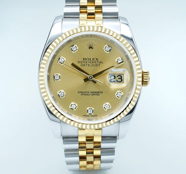 Rolex 116233 Datejust 36mm Two Tone 18K Yellow Gold Champagne Dial Jubilee Bracelet Complete Set 2012