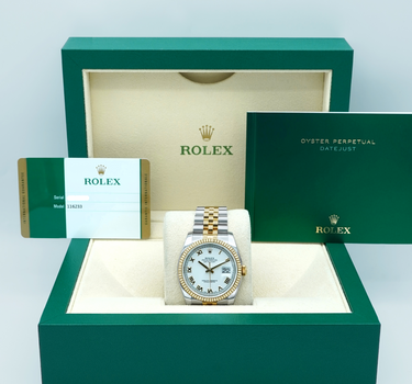 Rolex 116233 Datejust 36mm Two Tone 18K Yellow Gold White Roman Dial Jubilee Bracelet Complete Set 2016