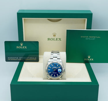 Rolex 126334 Datejust 41 mm Fluted Bezel Blue Index Dial Oyster Bracelet Complete Set 2020