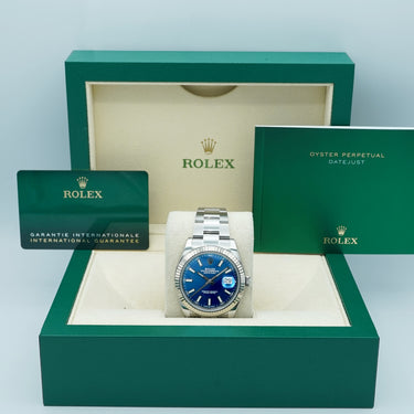 Rolex 126334 Datejust 41 mm Fluted Bezel Blue Index Dial Oyster Bracelet Complete Set 2020