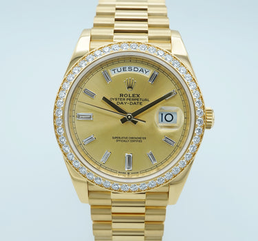 Rolex 228348RBR Day-Date 40 mm 18K Yellow Gold Champagne Diamond Dial Complete Set 2022