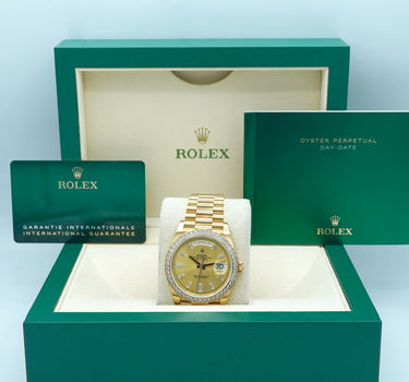 Rolex 228348RBR Day-Date 40 mm 18K Yellow Gold Champagne Diamond Dial Complete Set 2022