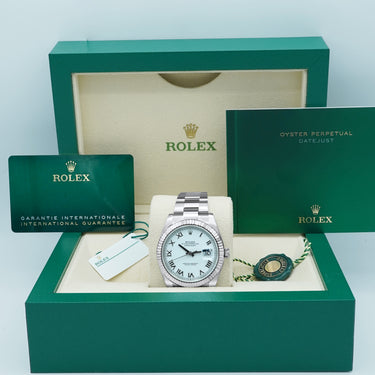 Rolex 126334 Datejust 41 mm Fluted Bezel White Roman Dial Oyster Bracelet Complete Set 2021