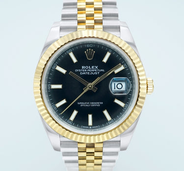 Rolex 126333 Datejust 41 mm Two Tone 18K Yellow Gold Fluted Bezel Black Dial Oyster Bracelet