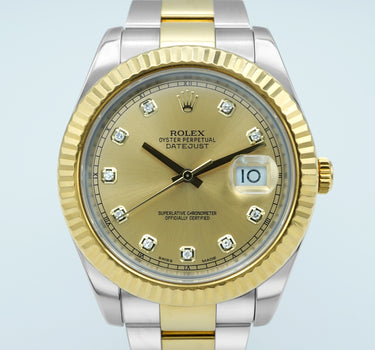 Rolex 116333 Datejust II 41 mm 18K Fluted Bezel Champagne Diamond Dial Oyster Bracelet 2014