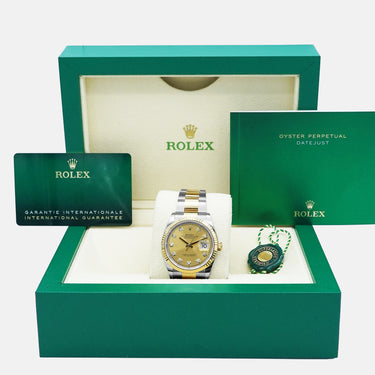 Rolex 126233 Datejust 36 mm Fluted Bezel Champagne Diamond Dial Oyster Bracelet Complete Set 2023