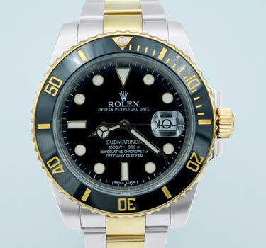 Rolex 116613LN Submariner Date 40mm 18K Yellow Gold Two Tone Black Dial Oyster Bracelet Complete Set 2015