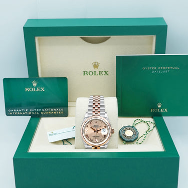 Rolex 126231 Datejust 36 mm Rose Gold Pink 6+9 Diamond Roman Dial Jubilee Bracelet Complete Set 2022