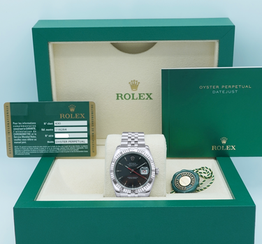 Rolex 116264 Datejust Turn-O-Graph Fluted Bezel Grey Dial Jubilee Bracelet Complete Set 2008