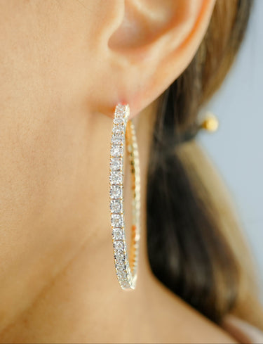 10K Gold Large Diamond Hoop Earrings 1.20 CT