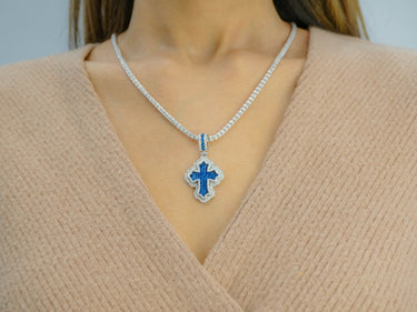 10K White Gold Sapphire & Diamond Cross Pendant