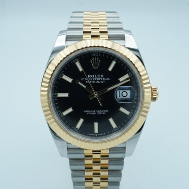 Rolex 126333 Datejust 41 mm 18k Yellow Gold Fluted Bezel Black Dial Jubilee Bracelet Complete Set 2024