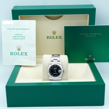 Rolex 178240 Datejust 31 mm Smooth Bezel Black Roman Dial Oyster Bracelet Box and Papers 2002
