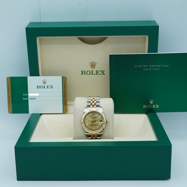 Rolex 178273 Datejust 31 mm 18k Yellow Gold Fluted Bezel Champagne Dial Jubilee Bracelet Complete Set 2017
