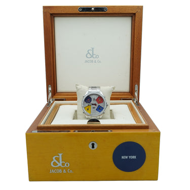 Jacob & Co. Five Time Zone Watch Diamond Bezel Full Pave Dial Complete Set 2005