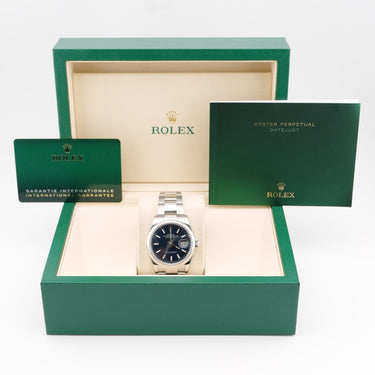 Rolex 126200 Datejust 36 mm Smooth Bezel Blue Index Dial Oyster Bracelet Box and Papers 2021