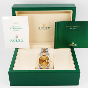 Rolex 16233 Datejust 36 mm Fluted Bezel Champagne Diamond Dial Jubilee Bracelet Box & Papers  1994